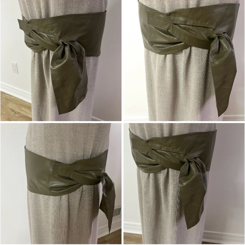 French Vintage 1980s Olive Leather Belt – Wide Draping Hip or Waist - Picture 13 of 16